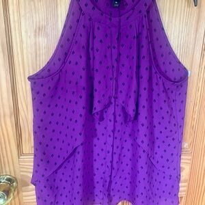 Worthington Sleeveless Blouse XL Purple with black polka dots
